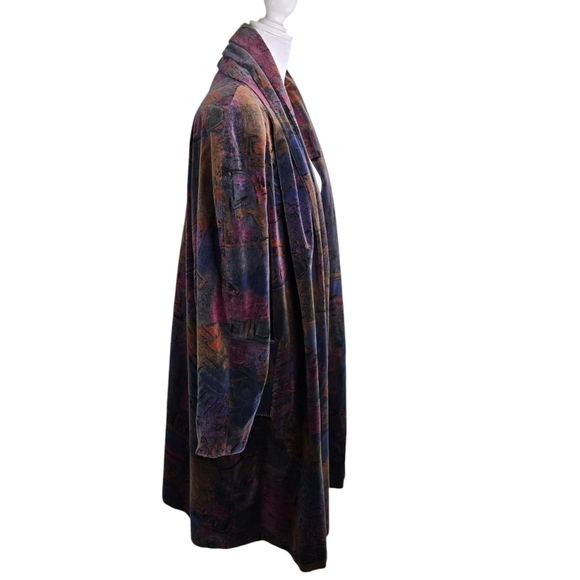 Vtg 80s De Ball Velvet Portrait multicolor abstract swing open front coat - Picture 3 of 12